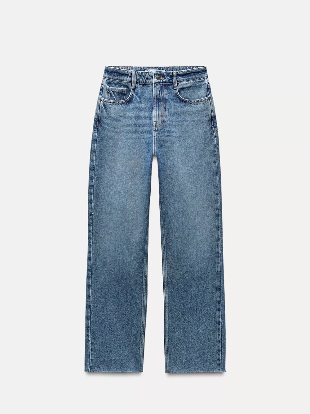 Zara Women's Mid-Blue Straight Jeans